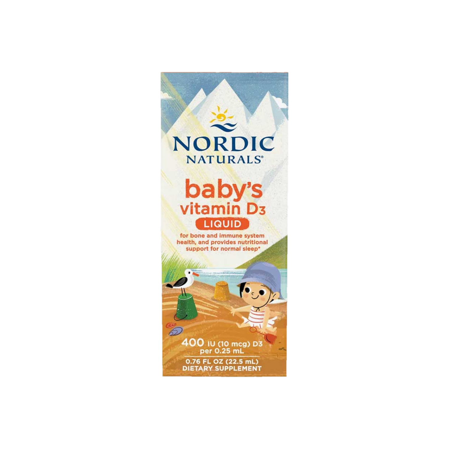 A Supplement container with the name Baby's Vitamin D3 Liquid by Nordic Naturals.