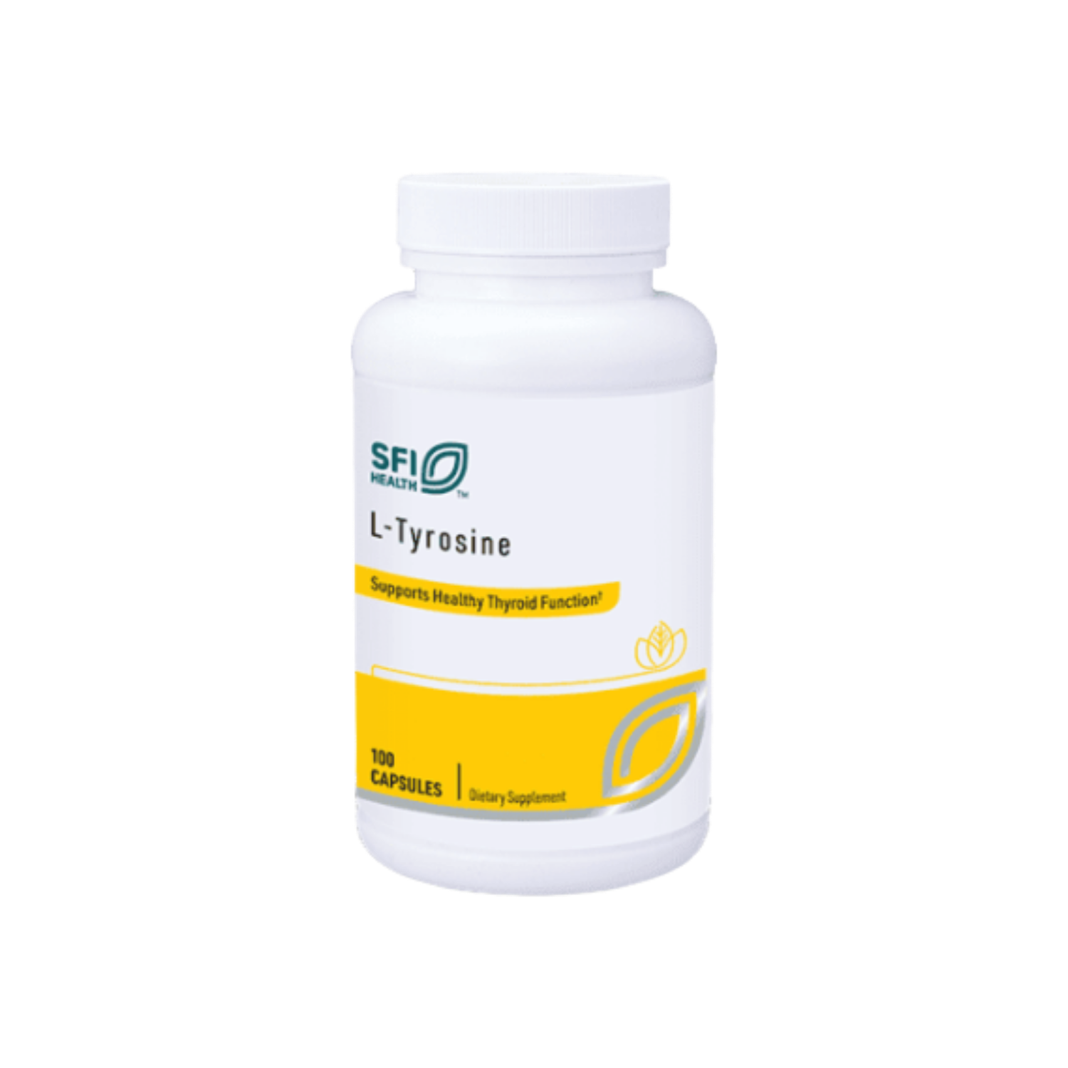 A supplement container of L-Tyrosine, 100caps by SFI Health