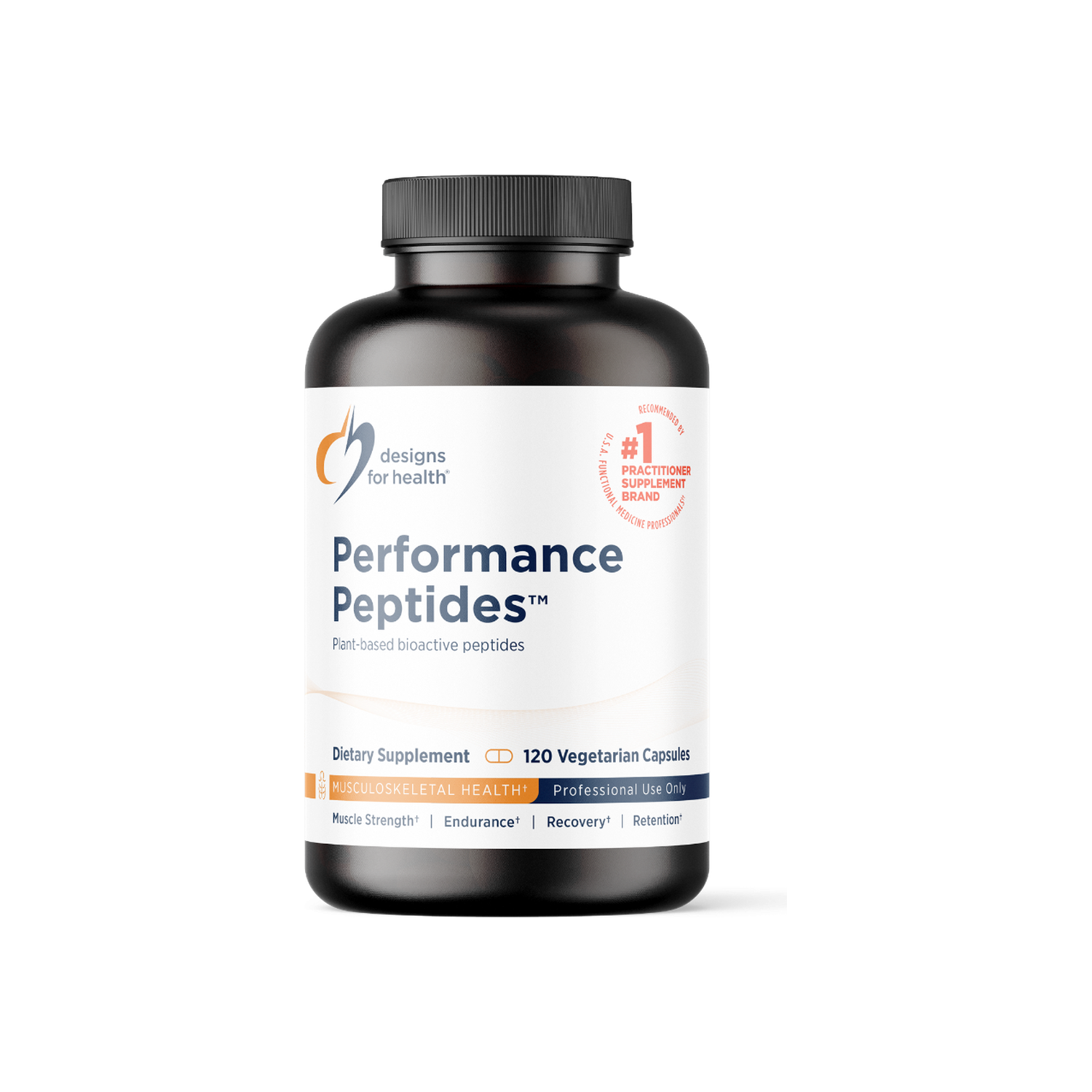 A supplement container of Performance Peptides™ by Designs for Health - USA
