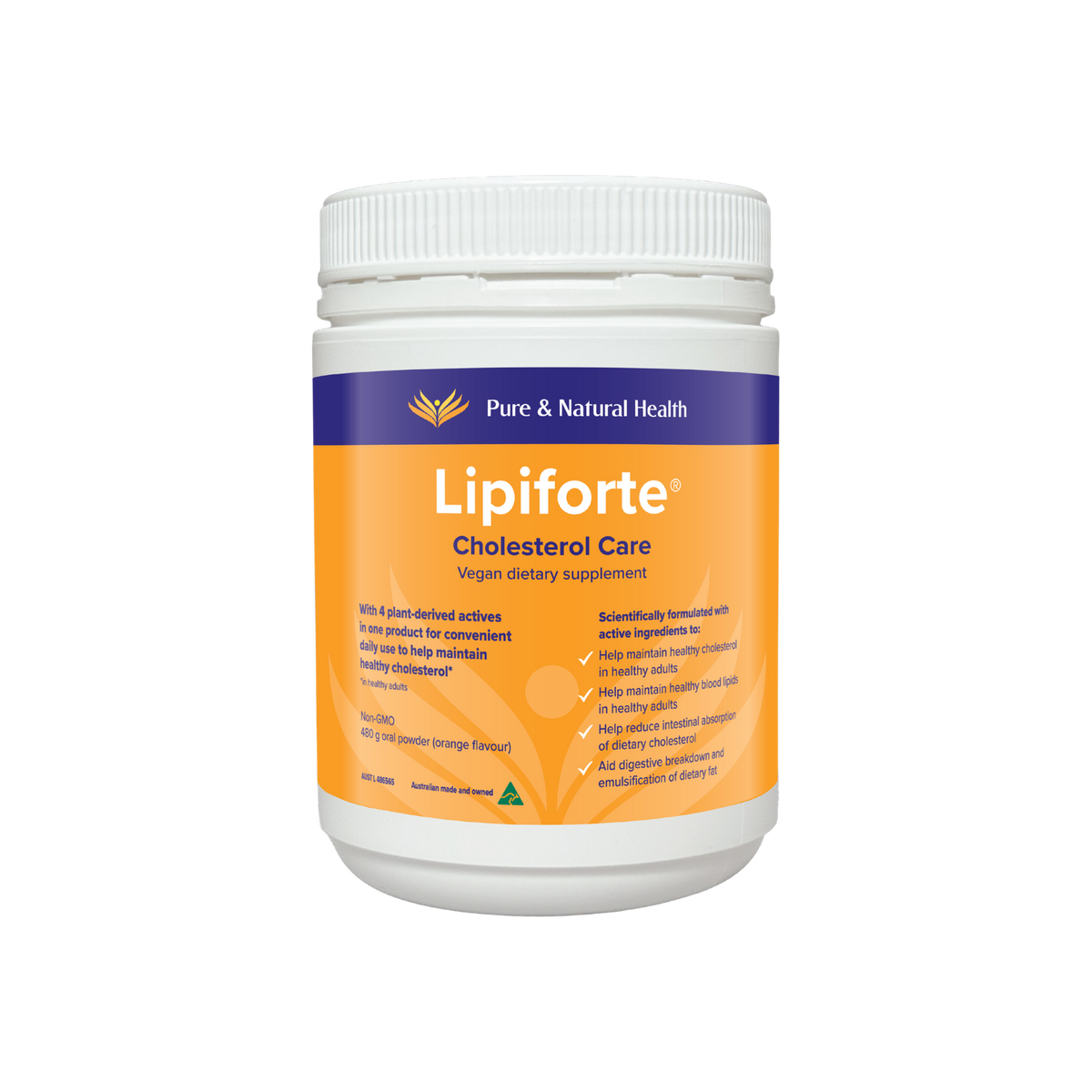 A supplement container of Lipiforte® Cholesterol Care by Pure & Natural Health
