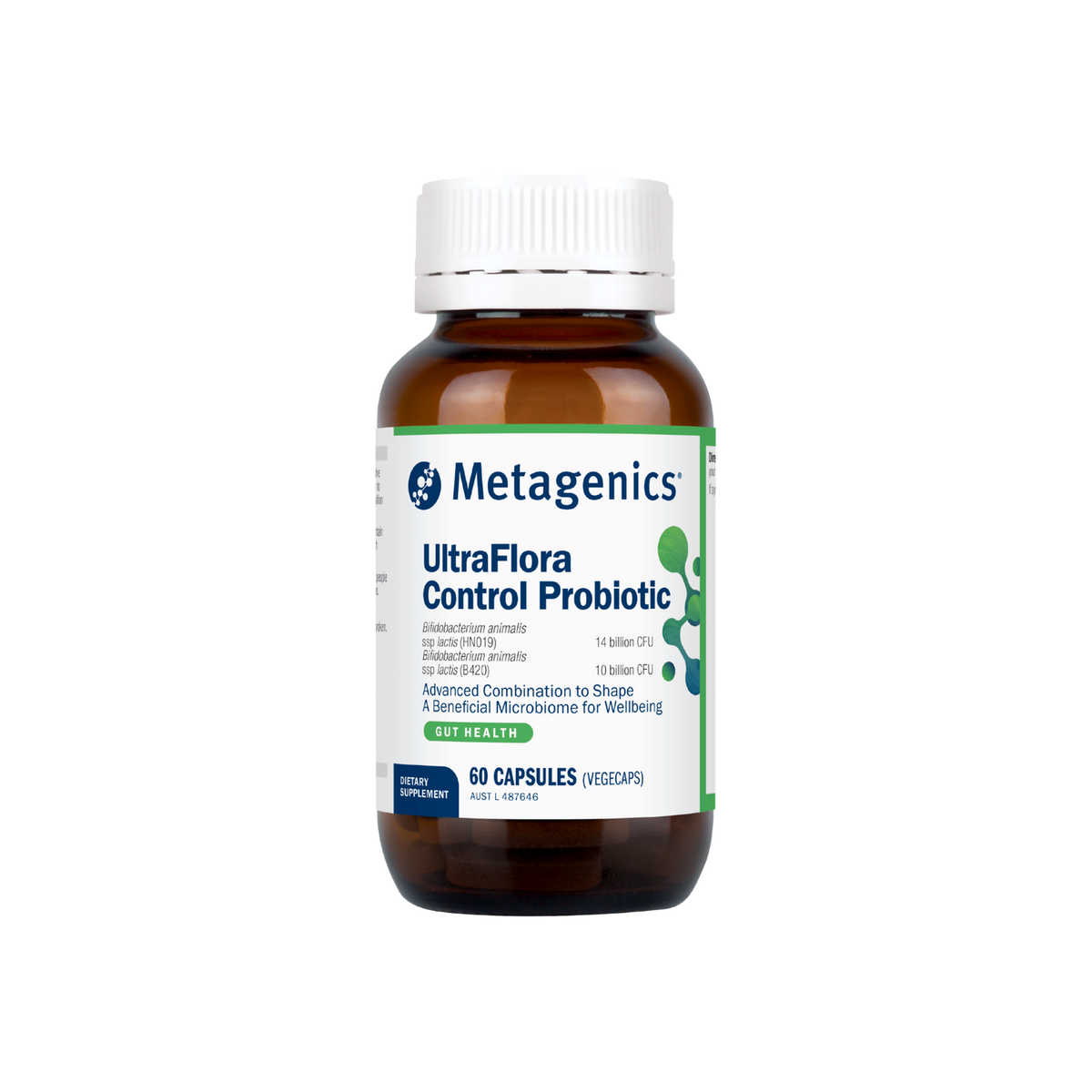 A supplement container of UltraFlora Control Probiotic by Metagenics