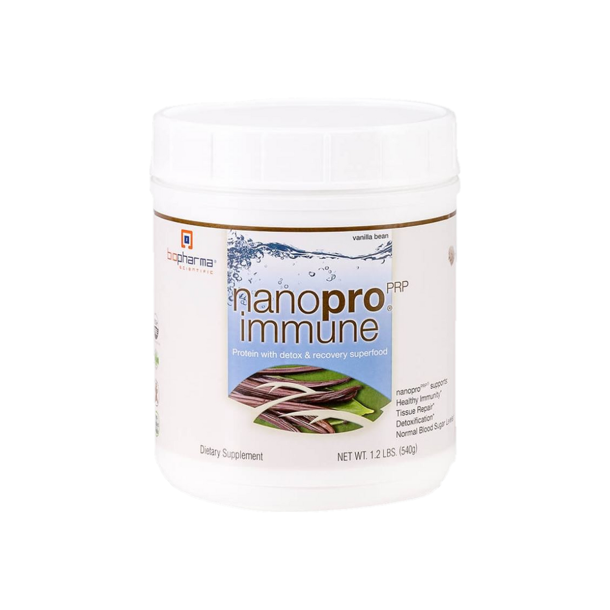 A supplement container of Nanopro (vanilla) by BioPharma