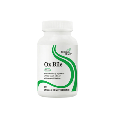A Supplement container with the name Ox Bile by Seeking Health.