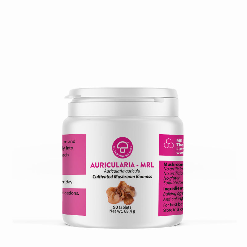 A supplement container of Auricularia-MRL™ 90T by Mycology Research Laboratories