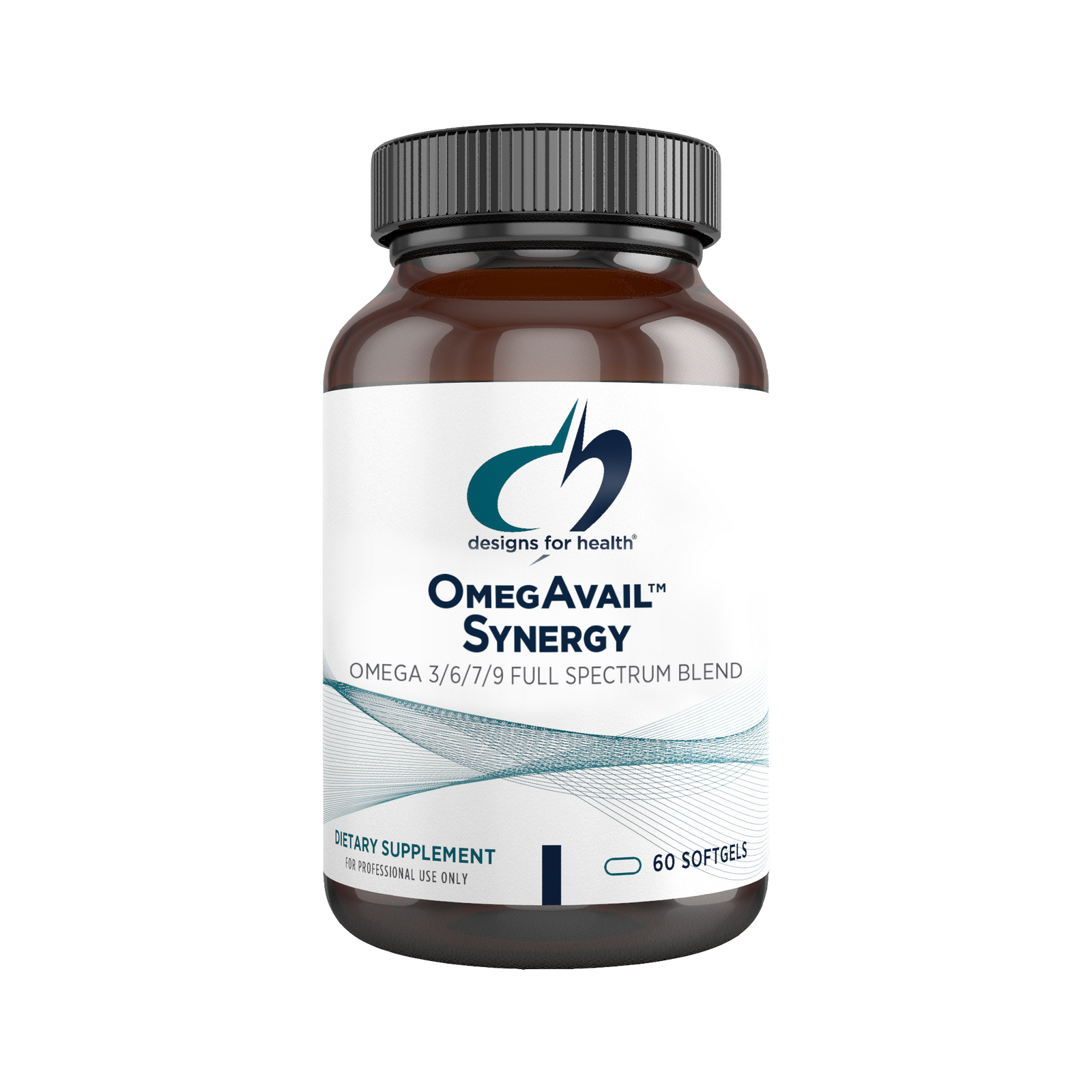 A supplement container of OmegAvail Synergy by Designs for Health - USA