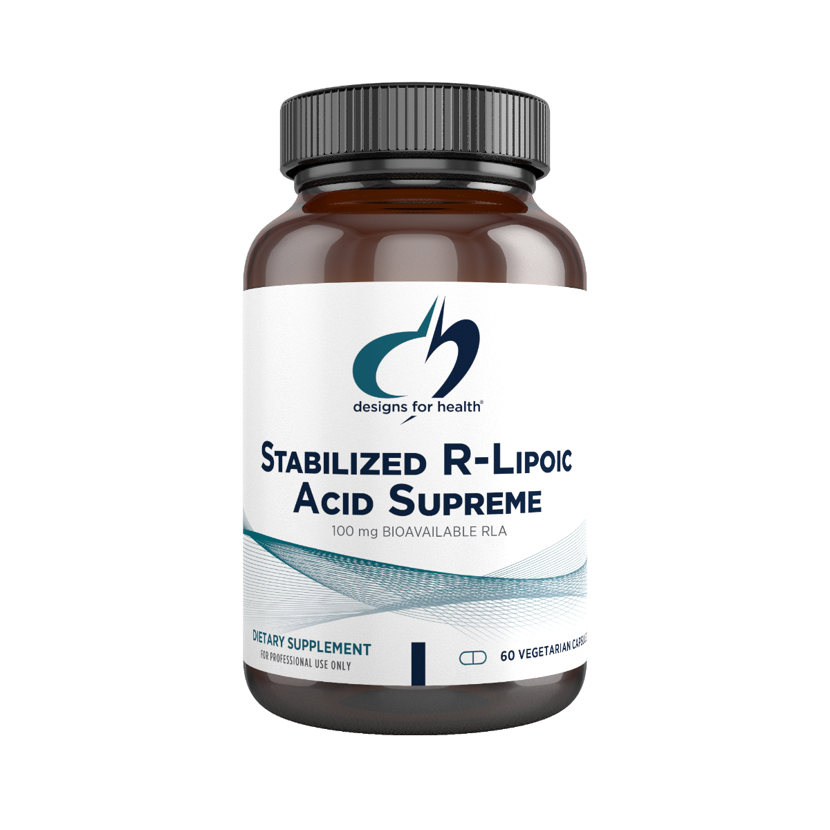 A supplement container of Stabilized R-Lipoic Acid Supreme by Designs for Health - USA