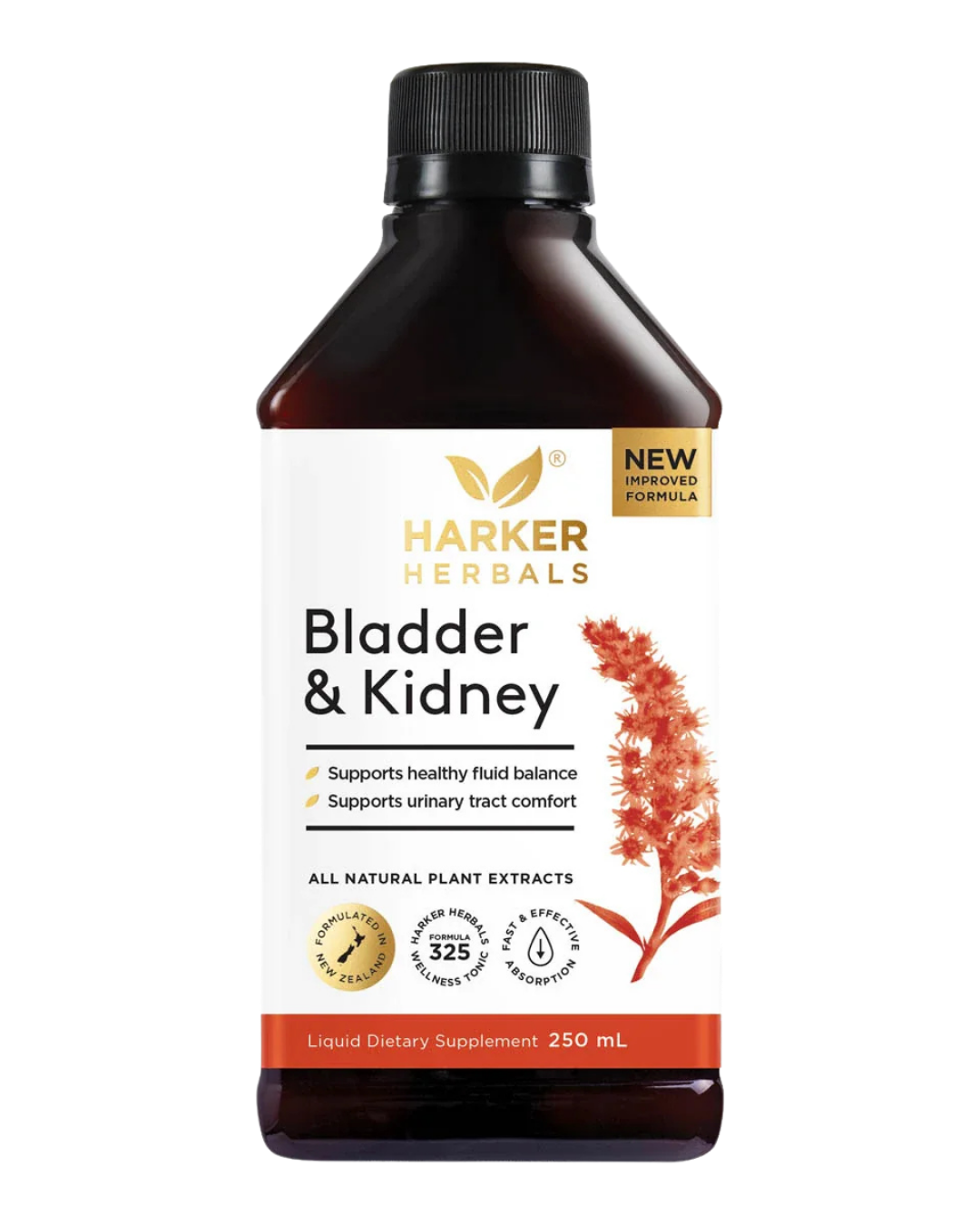A supplement container of Bladder + Kidney Support 250ml by Harker Herbals