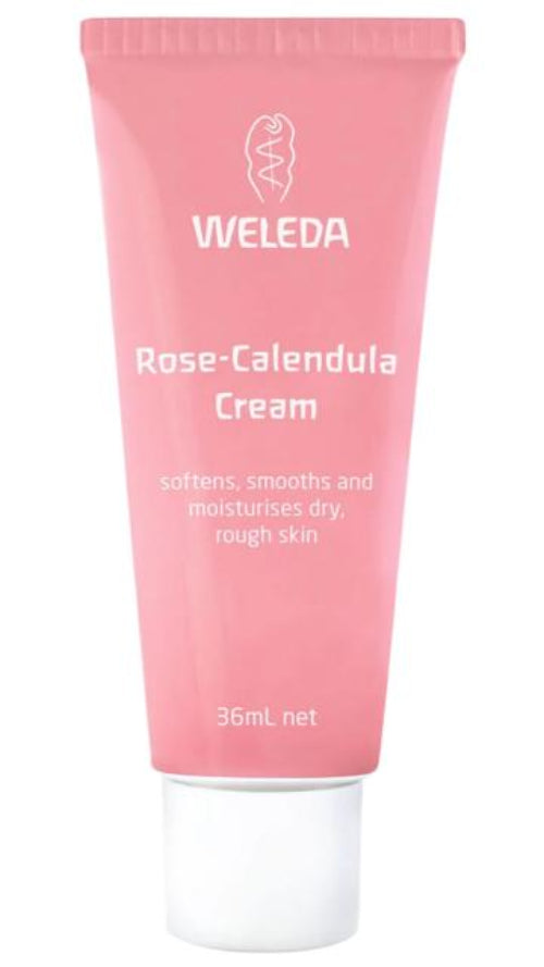 A pink squeeze tube of Rose-Calendula Cream made by Weleda.