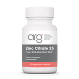 A Supplement container with the name Zinc Citrate 25 by Allergy Research Group.