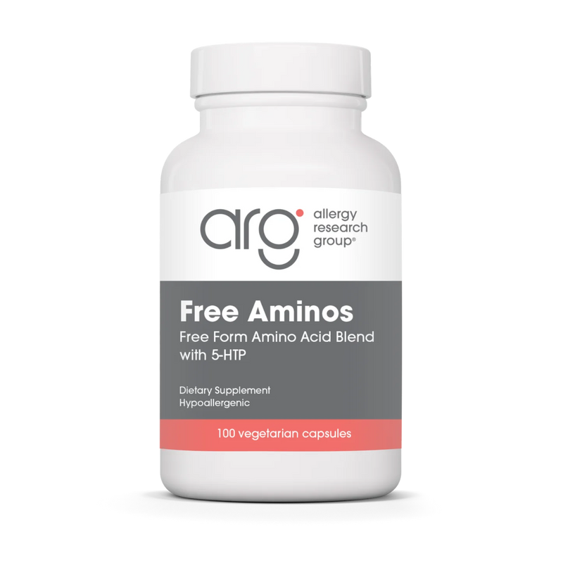 A Supplement container with the name Free Aminos by Allergy Research Group.