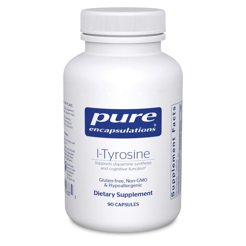 A Supplement container with the name I-Tyrosine by Pure Encapsulations.