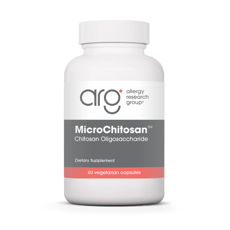 A Supplement container with the name MicroChitosan by Allergy Research Group