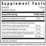 Ingredients: Magnesium, EstroG-100, Succinic Aid, Grape Seed Extract, Female Hops Cone Extract.