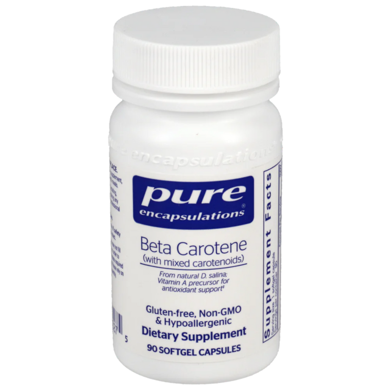 A Supplement container with the name Beta Carotene by Pure Encapsulations.