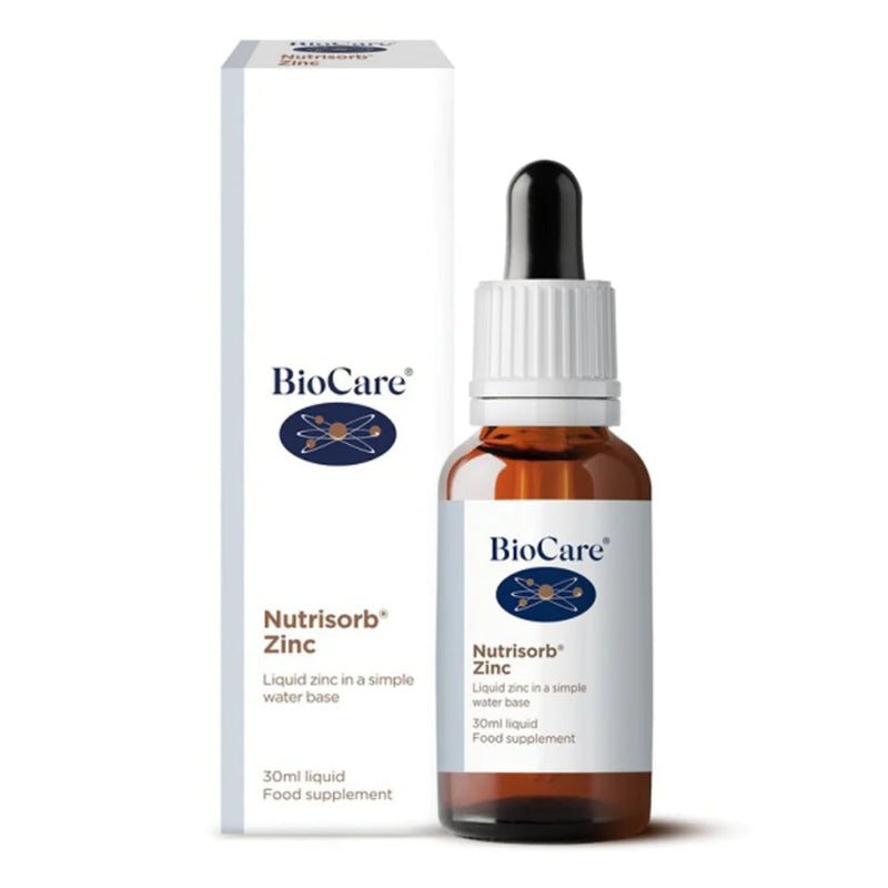 A Supplement container with the name Nutrisorb Zinc by BioCare.