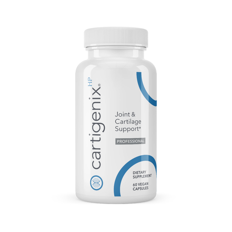 A Supplement container with the name Cartigenix HP (Joint & Cartilage support) by Calroy Health Sciences.