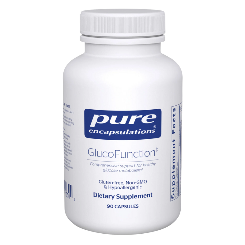 A Supplement container with the name GlucoFunction by Pure Encapsulations.