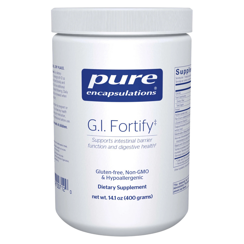 A Supplement container with the name G.I. Fortify by Pure Encapsulation.