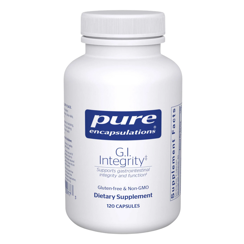 A Supplement container with the name G.I Integrity by Pure Encapsulations.