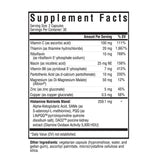 Text listing the ingredients including Vitamin C, Ascorbic acid, Thiamin, Riboflavin, Niacin, P5p, Pantothenic acid, d-calcium pantothenate, Magnesium malate, Zinc gluconate, Copper gluconate, Alpha ketoglutaric acid, SAMe, S-adenosly-l-methionine, PQQ, LifePQQ, Pyrroloquinoline quinone disodium salt, DAO2 porcine kidney extract, Diamine Oxidase activity 5000 hdu