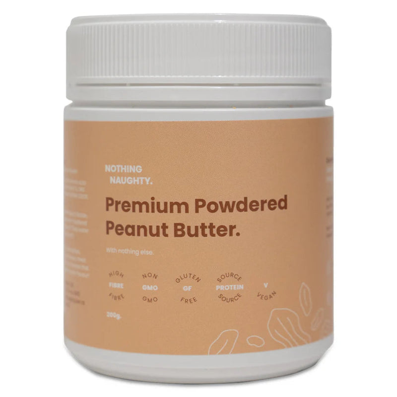 A Supplement container with the name Premium Powdered Peanut Butter by Nothing Naughty.