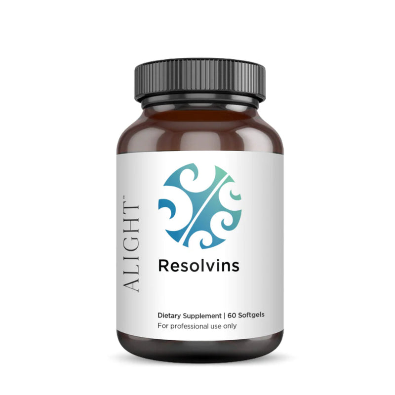 Image of a whie supplement bottle that says Alight resolvins dietary supplement 60 softgels for professional use only