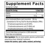 Image of ingredients:
Active fractionated marine lipid concentrate, 18-hydroxyeicosapentaenoic acid (18-HEPE), 17-hydroxydocosahexaenoic acid (17-HDHA), 14-hydroxydocosahexaenoic acid (14-HDHA), Olive oil, bovine gelatin, glycerine, purified water, natural lemon flavour, deltagold tocotrienols
