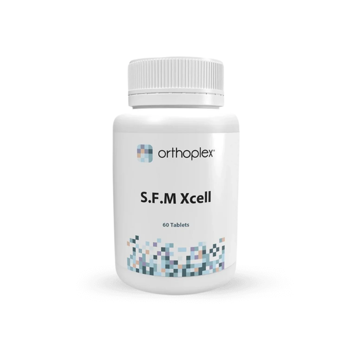 A Supplement container with the name S.F.M Xcell by Orthoplex White.