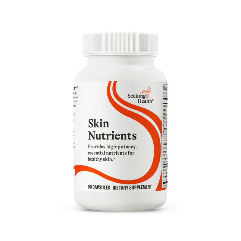 A Supplement container with the name Skin Nutrients by Seeking Health.
