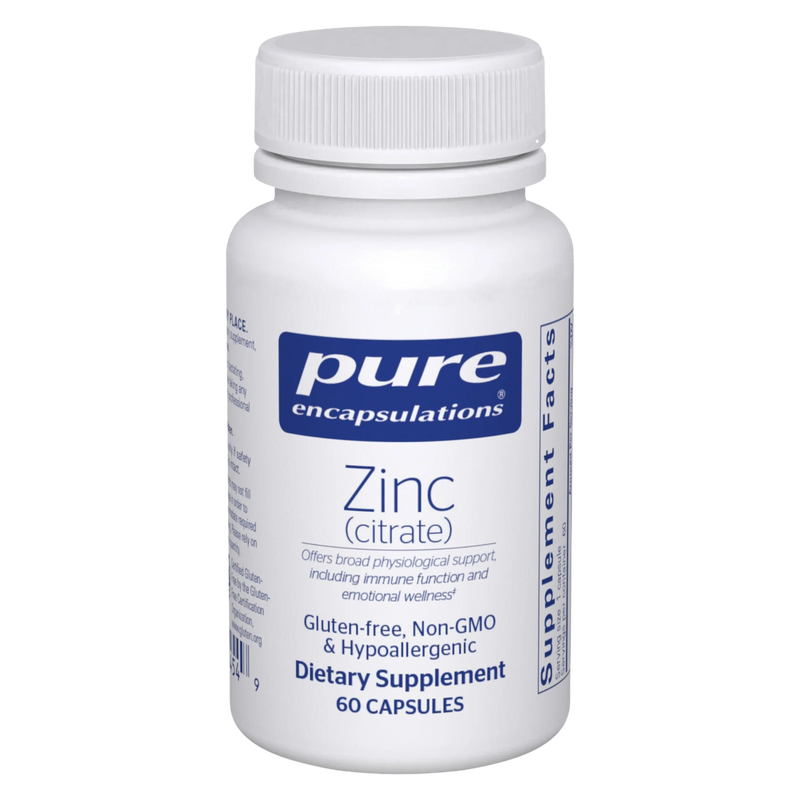 A Supplement container with the name Zinc Citrate by Pure Encapsulations.
