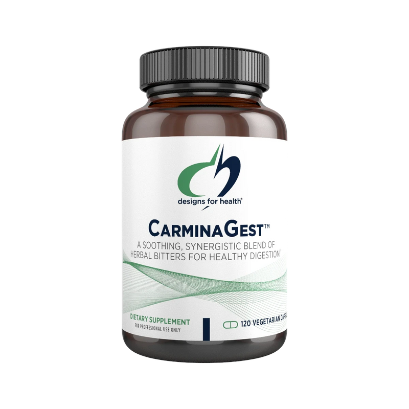 A Supplement container with the name CarminaGest by Designs for Health.