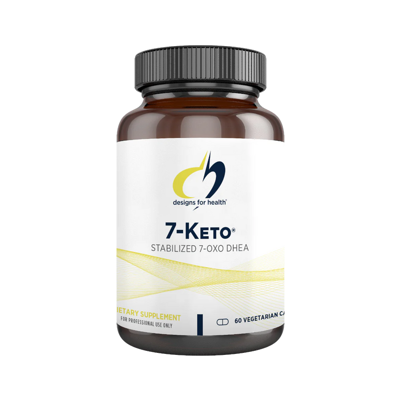 A Supplement container with the name 7-Keto by Designs for Health.