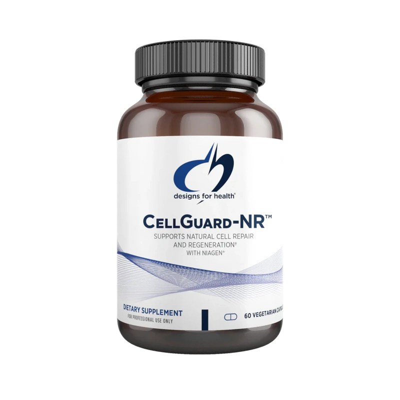 A Supplement container with the name Cell Guard NR by Designs for Health.