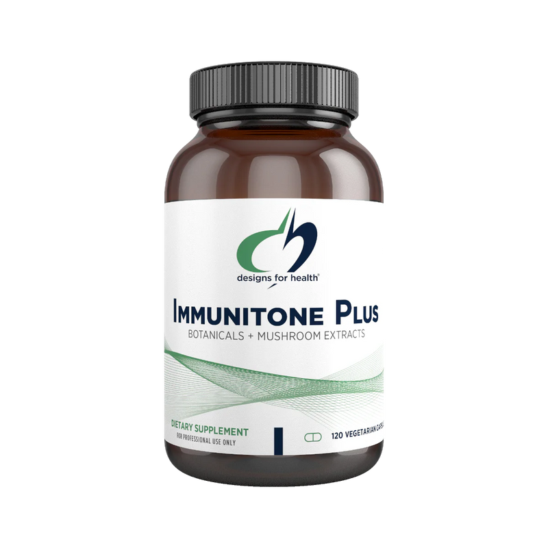 A Supplement container with the name Immunitone Plus by Designs for Health.