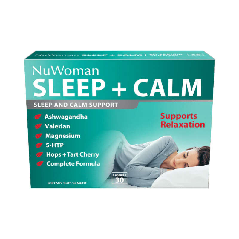 A Supplement container with the name Sleep + Calm by NuWoman