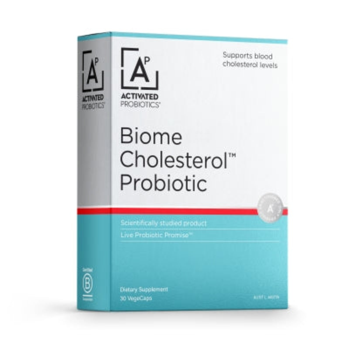A Supplement box with the name Biome Cholesterol Probiotic by Activated Probiotics