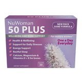 A Supplement container with the name 50 Plus Wellbing and Bone Support (30 Caps) by NuWoman.