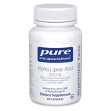 A Supplement container with the name Alpha Lipoic acid 200mg  by Pure Encapsulations.