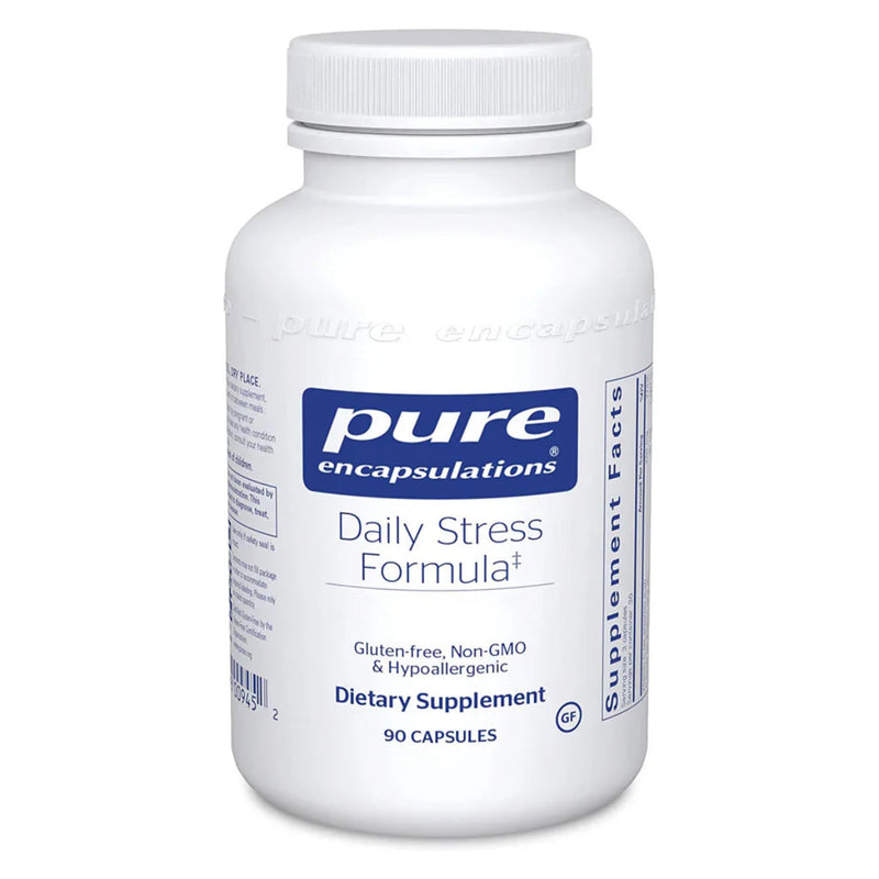 A Supplement container with the name Daily Stress Formula by Pure Encapsulations.