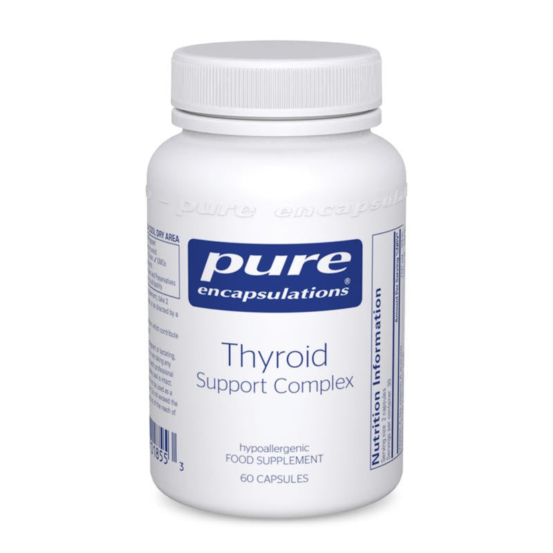 A Supplement container with the name Thyroid Support Complex 60 Caps by Pure Encapsulations.