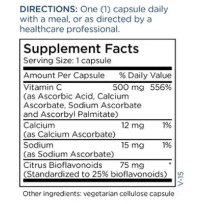 Ingredients: Vitamin C, Calcium, Sodium, Citrus Bioflavonoids.
