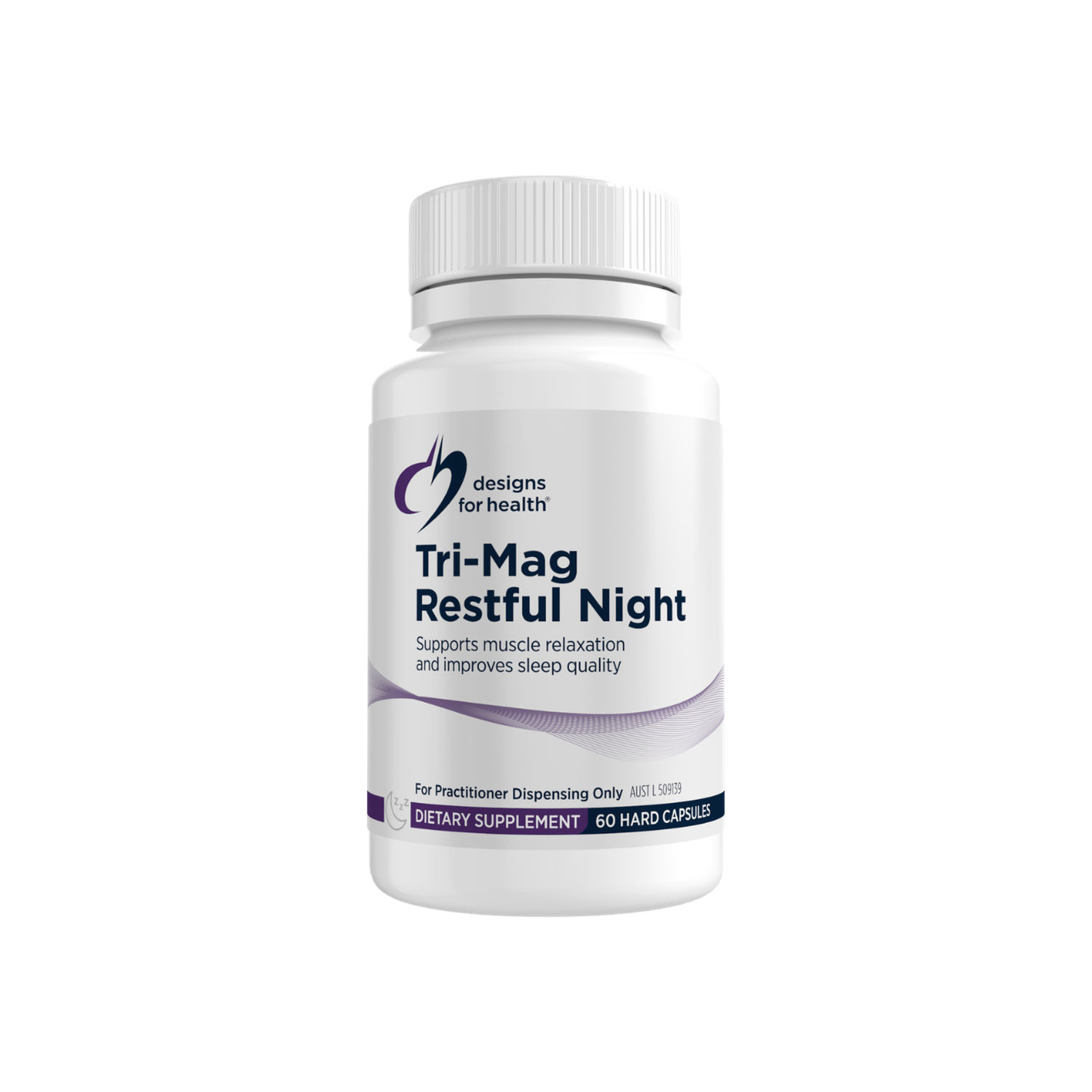 A supplement container of Tri-Mag Restful Night Capsules by Designs for Health