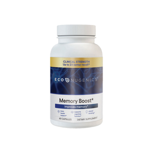 A Supplement container with the name Memory Boost by Eco Nugenics.