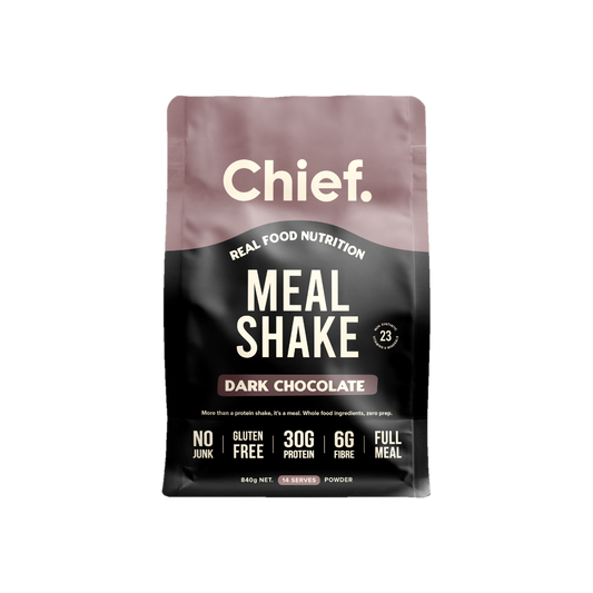 A supplement container of Meal Shake (Dark Chocolate) by Chief Nutrition
