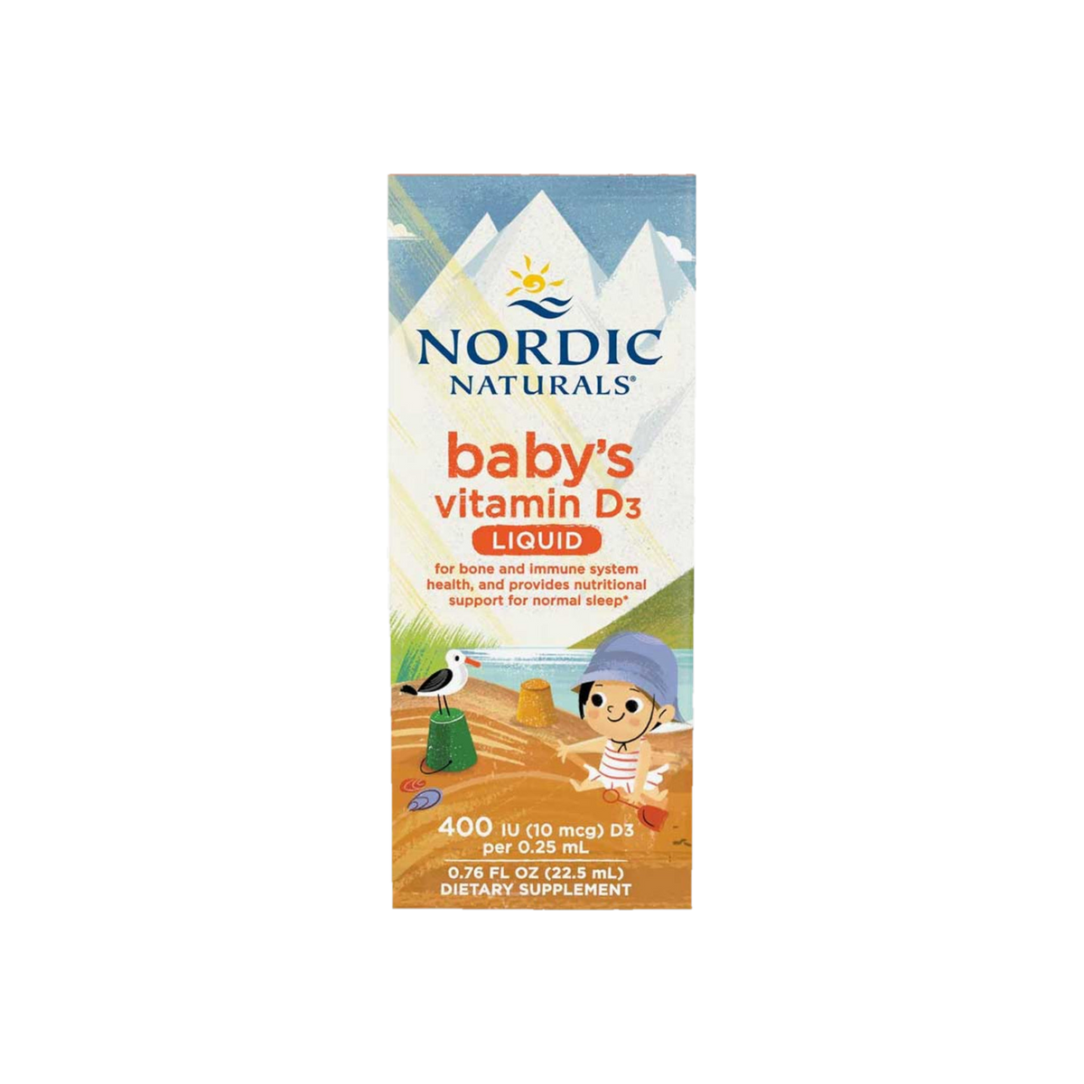 A Supplement container with the name Baby's Vitamin D3 Liquid by Nordic Naturals.