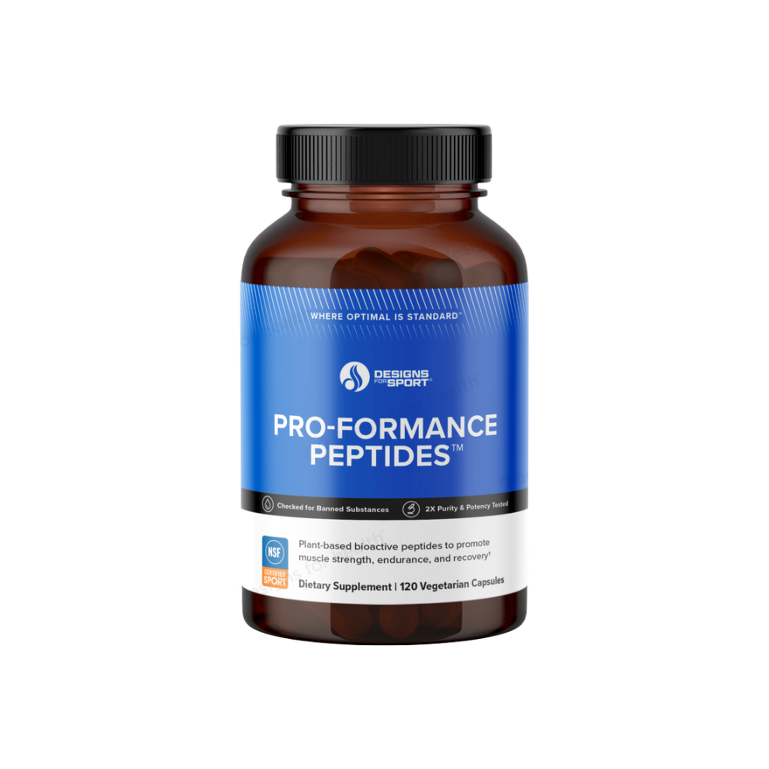 A supplement container of Pro-Formance Peptides by Designs for Sport