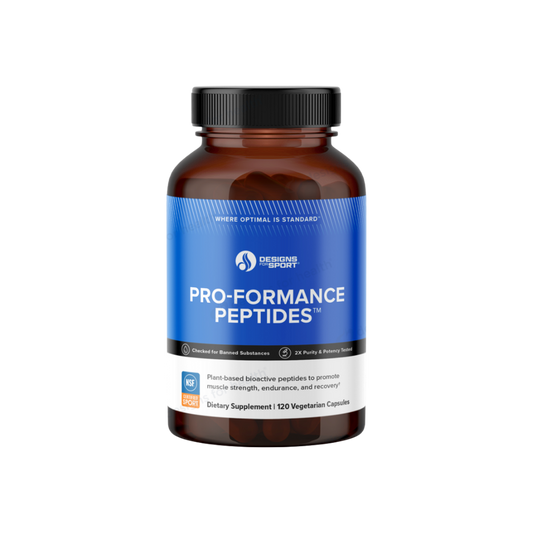 A supplement container of Pro-Formance Peptides by Designs for Sport