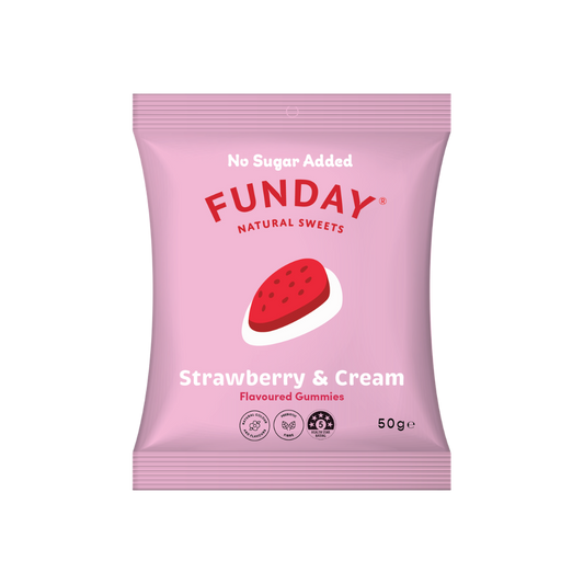 A supplement container of Strawberry & Cream by Funday Natural Sweets