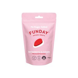 A supplement container of Strawberry & Cream Share Bag by Funday Natural Sweets