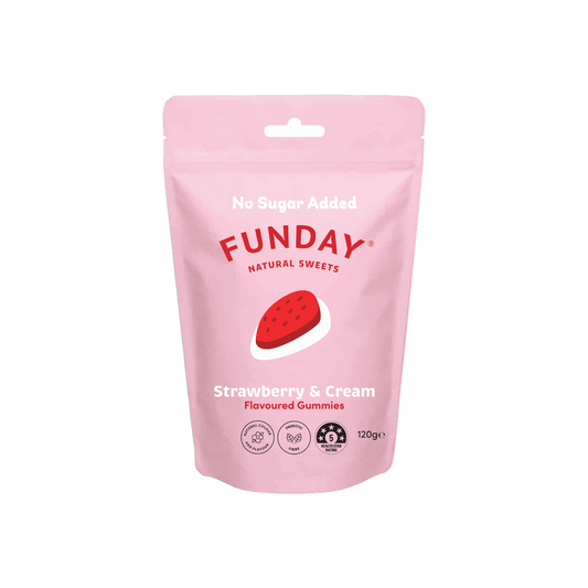 A supplement container of Strawberry & Cream Share Bag by Funday Natural Sweets